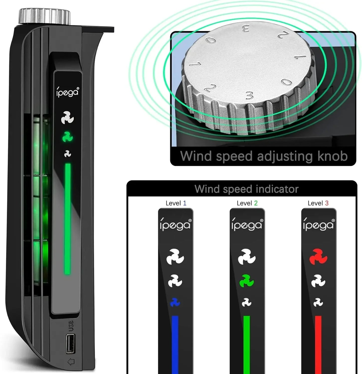 Ipega Ventola di Raffreddamento con LED per PS5 – Compatibile con le versioni Disc e Digital | Modello PG-P5031