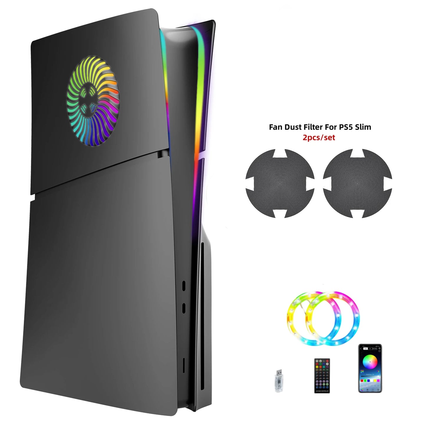 Faceplate con Striscia LED RGB per PS5 Slim Disc Kit con Vents e Filtro Antipolvere