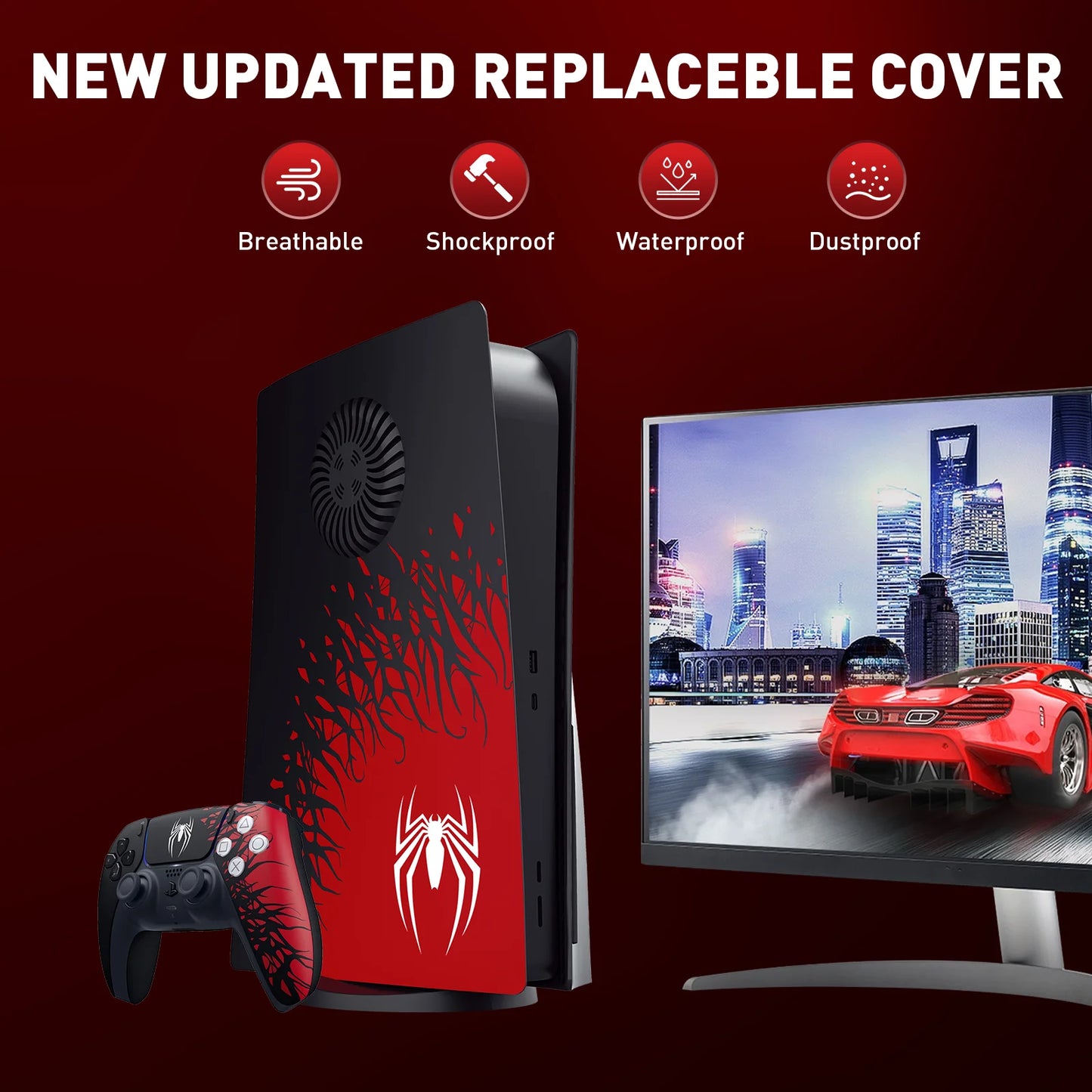 Faceplate Spiderman PS5 con Raffreddamento + LED RGB | Cover Laterale Kolorkoli™ per PS5 Disc Edition – Antiurto, Antigraffio