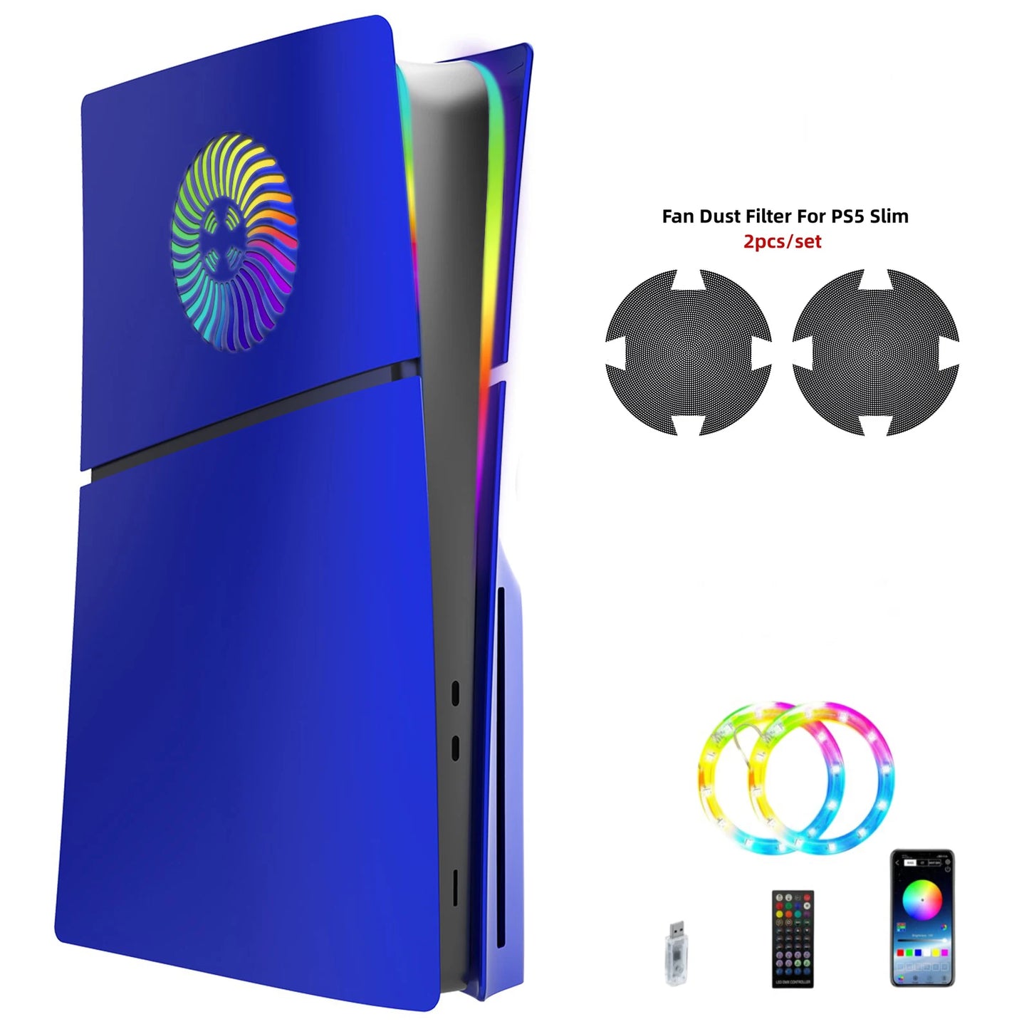 Faceplate con Striscia LED RGB per PS5 Slim Disc Kit con Vents e Filtro Antipolvere