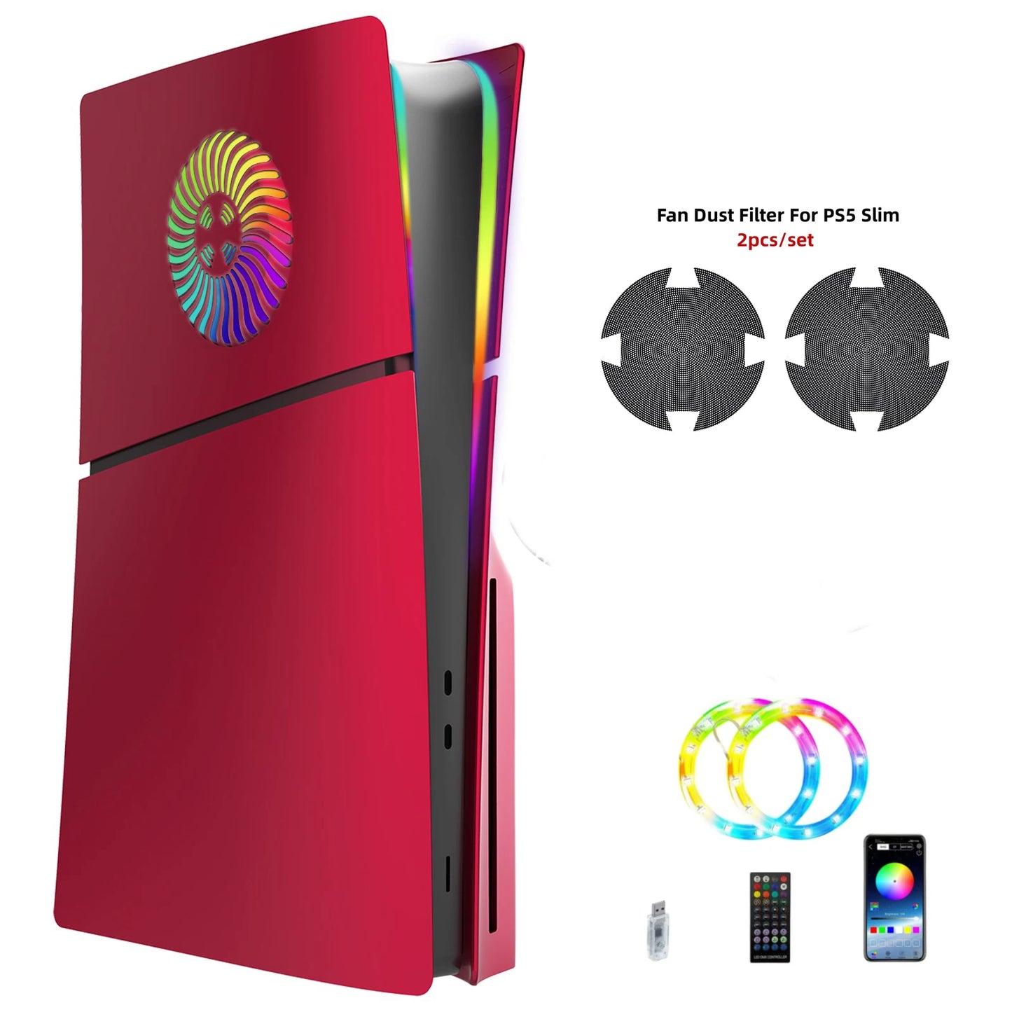 Faceplate con Striscia LED RGB per PS5 Slim Disc Kit con Vents e Filtro Antipolvere