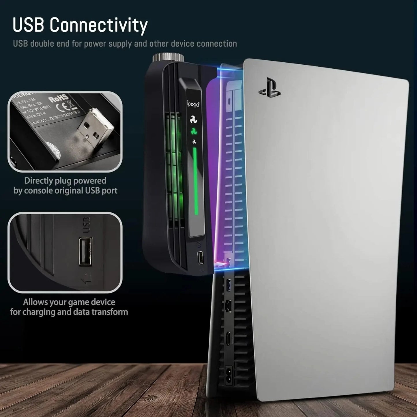 Ipega Ventola di Raffreddamento con LED per PS5 – Compatibile con le versioni Disc e Digital | Modello PG-P5031