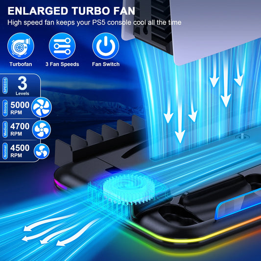 Dinofire Supporto RGB per PS5 Slim – Stazione di Raffreddamento con Doppio Caricatore Controller