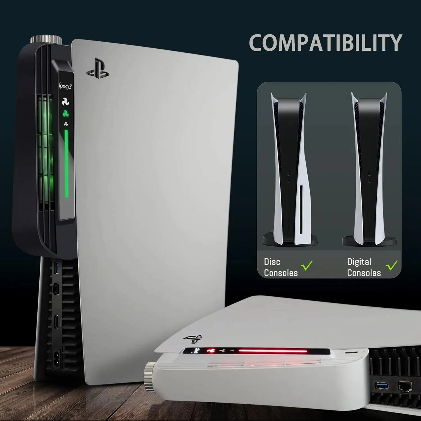 Ipega Ventola di Raffreddamento con LED per PS5 – Compatibile con le versioni Disc e Digital | Modello PG-P5031
