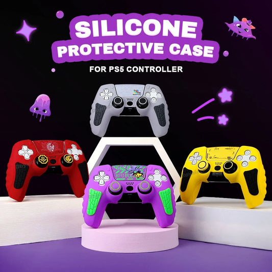 🎮 Custodia in Silicone Anti-Scivolo + Thumb Grips per Controller PS5 / Slim / Pro – Edizione Grigia 30° Anniversario