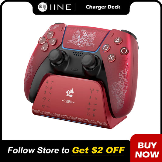 Stazione di Ricarica IINE per Controller PS5 – Design Antiscivolo, LED, Ricarica Veloce