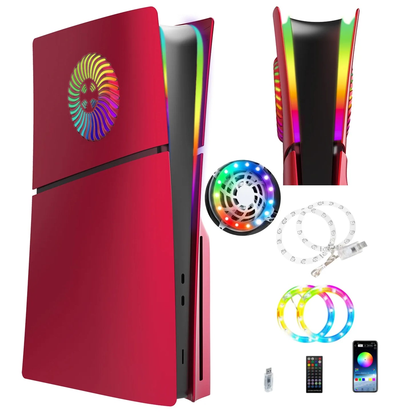 Faceplate con Striscia LED RGB per PS5 Slim Disc Kit con Vents e Filtro Antipolvere