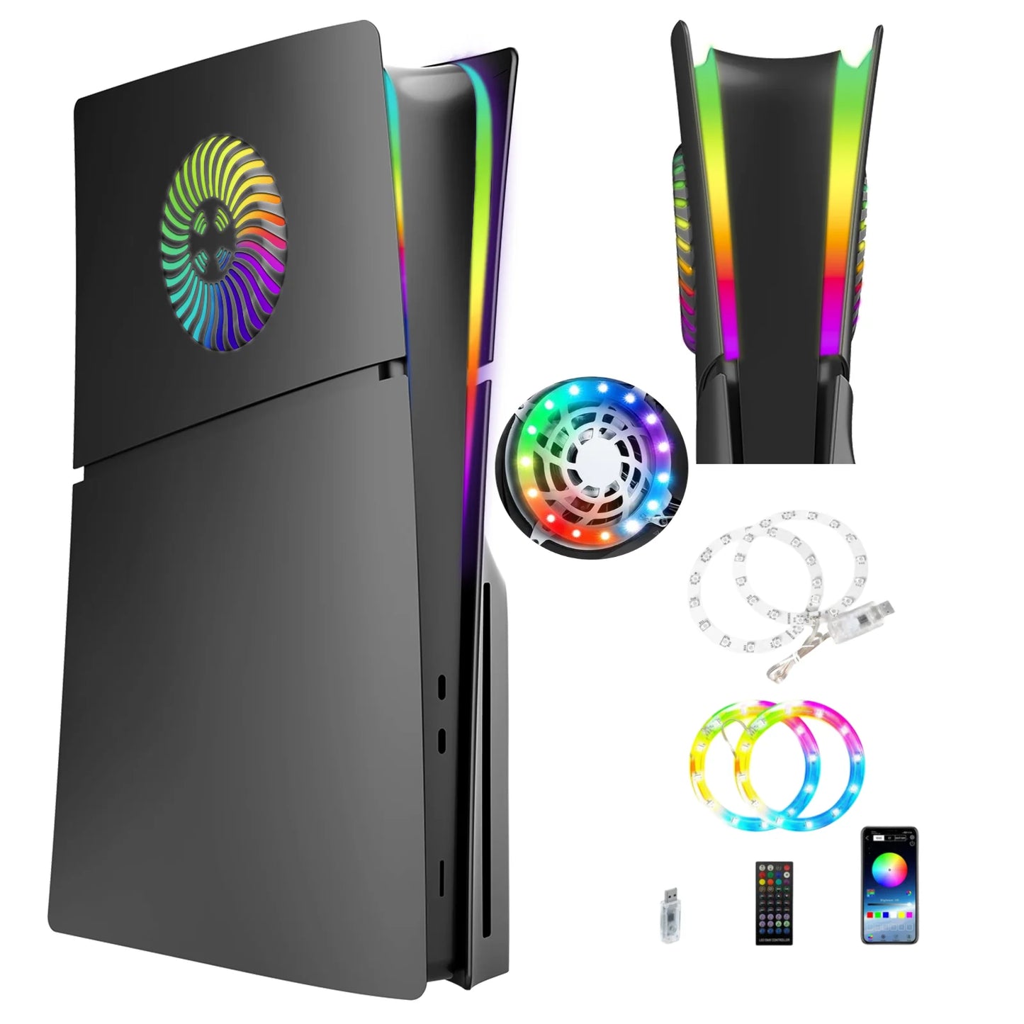 Faceplate con Striscia LED RGB per PS5 Slim Disc Kit con Vents e Filtro Antipolvere