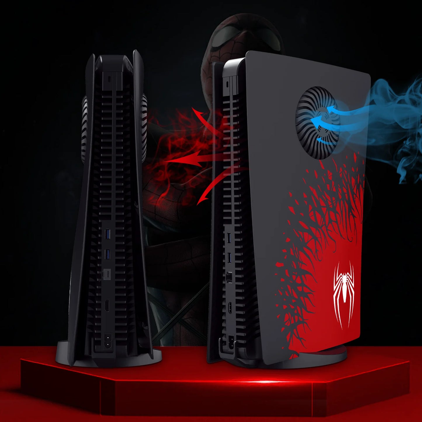 Faceplate Spiderman PS5 con Raffreddamento + LED RGB | Cover Laterale Kolorkoli™ per PS5 Disc Edition – Antiurto, Antigraffio