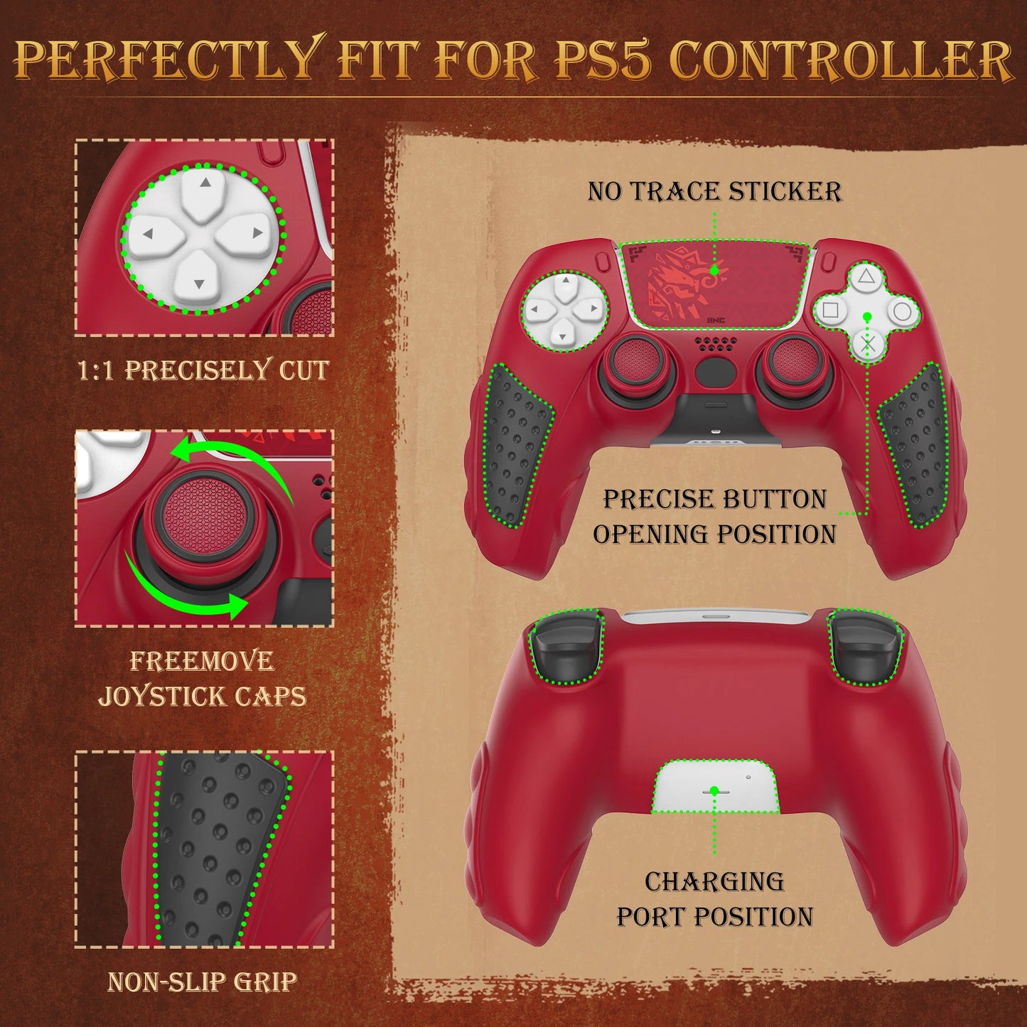 Custodia Protettiva IINE per Controller PS5 – Silicone Ecologico & Presa Antiscivolo